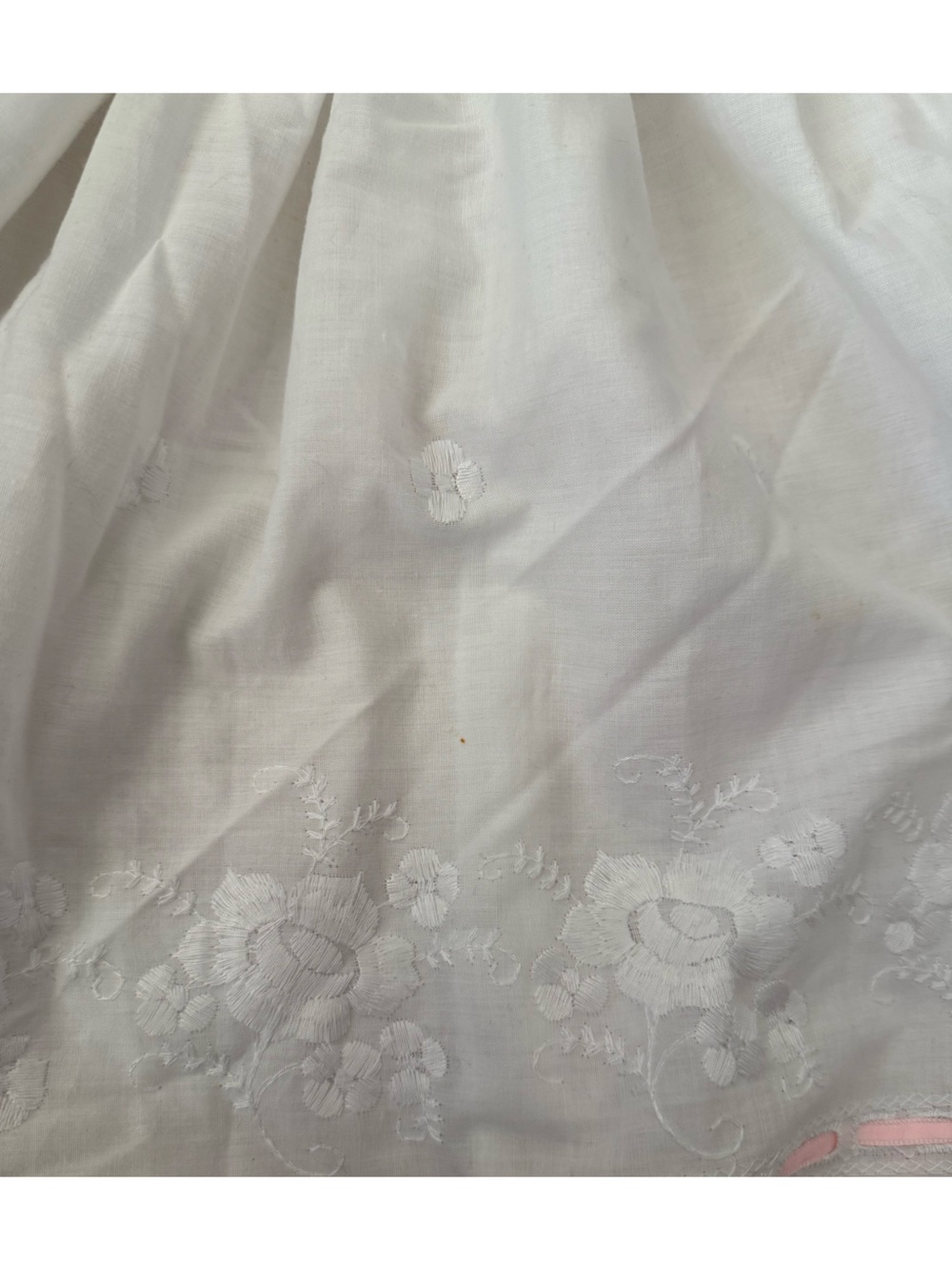White Eyelet Sundress with Flower and Pink Ribbon Accents - Picture 4 of 10